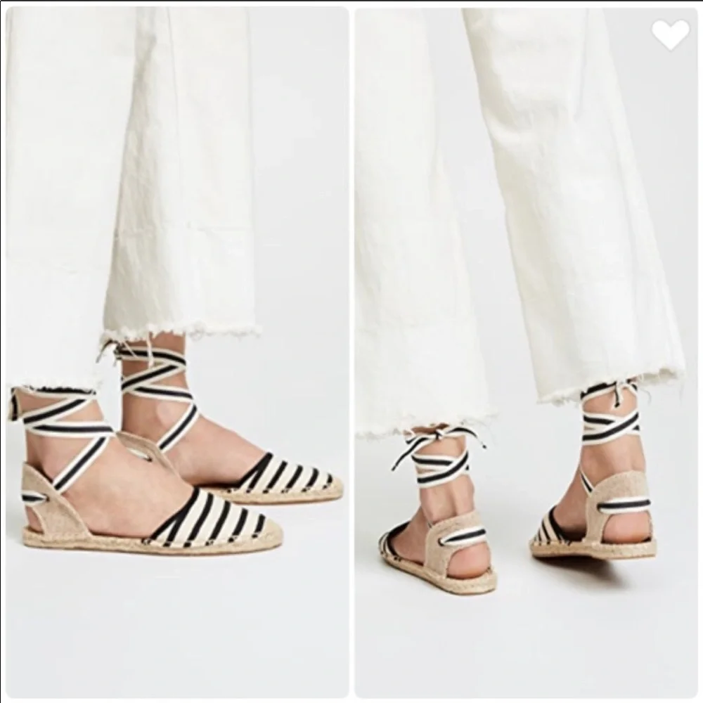 Soludos Black and Natural Striped Lace-Up Espadrilles